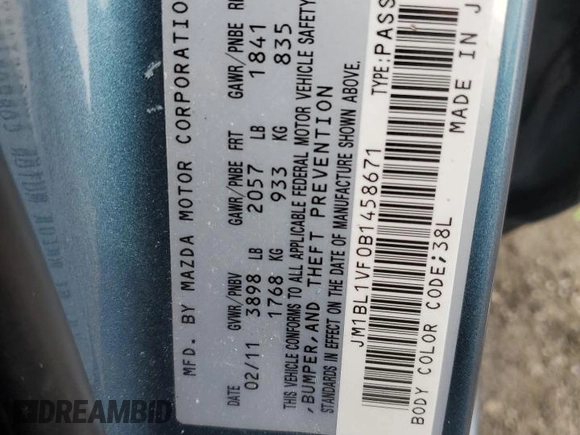 2011 Mazda Mazda3 i Touring with VIN JM1BL1VF0B1458671, listed as a Copart auction lot 43218445 with 178,075 mi miles and Salvage Title. Bid and sale history available at carsss.com. Image 12.