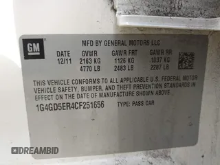 2012 Buick LaCrosse Premium 1 with VIN 1G4GD5ER4CF251656, listed as a IAAI auction lot 41770916 with Not provided miles and . Bid and sale history available at DreamBid. Image 9.