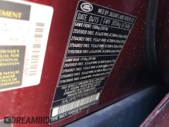 2015 Land Rover Range Rover Sport Supercharged with VIN SALWR2TFXFA531374, listed as a Copart auction lot 55632385 with 141,523 mi miles and Clean Title. Bid and sale history available at DreamBid. Image 13.