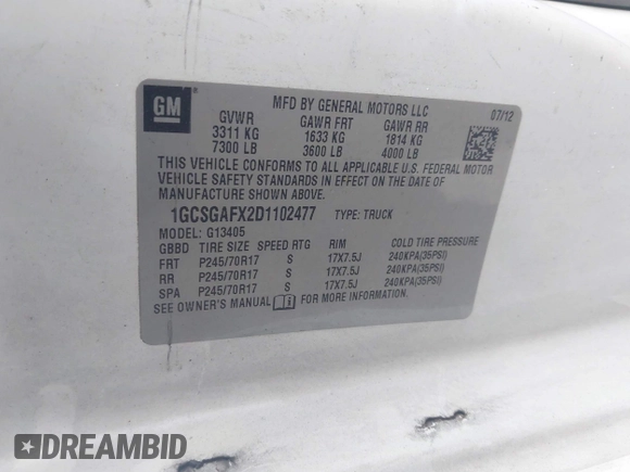 2013 Chevrolet Express Cargo with VIN 1GCSGAFX2D1102477, listed as a IAAI auction lot 42650482 with 77,551 mi miles and . Bid and sale history available at DreamBid. Image 9.