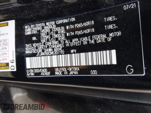 2021 Lexus GX 460 Premium z VIN JTJAM7BX2M5301192, wystawiony jako IAAI lot #41699361 z przebiegiem 115 677 mil mil oraz . Historia ofert i sprzedaży dostępna na DreamBid. Obrazek 9.