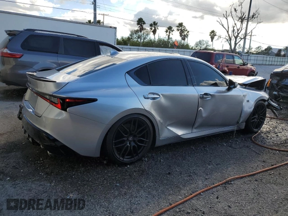 2023 Lexus IS with VIN JTHAP1D28P5004830, listed as a Copart auction lot 46815625 with 12,214 mi miles and Salvage Title. Bid and sale history available at carsss.com. Image 3.
