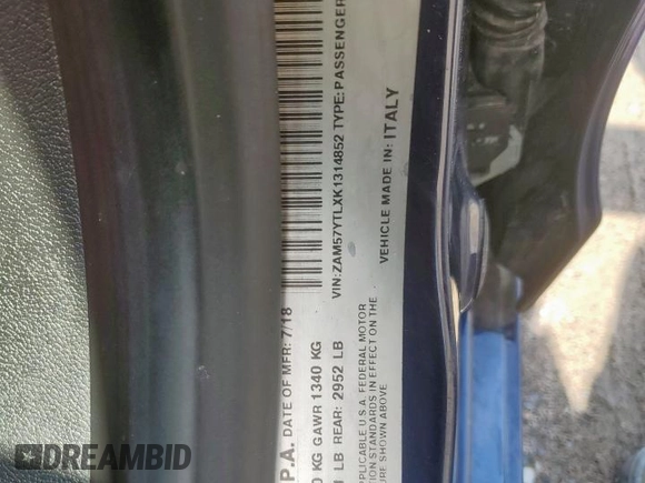 2019 Maserati Ghibli S Q4 GranLusso с VIN ZAM57YTLXK1314852, выставлен на аукционе Copart как лот 57272105 с пробегом 19 175 миль миль и Списание • Salvage title. История ставок и продаж доступна на DreamBid. Изображение 12.