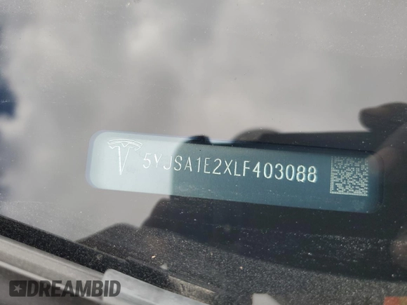 2020 Tesla Model S Long Range with VIN 5YJSA1E2XLF403088, listed as a Copart auction lot 64662604 with Not Provided miles and Salvage Title. Bid and sale history available at DreamBid. Image 12.