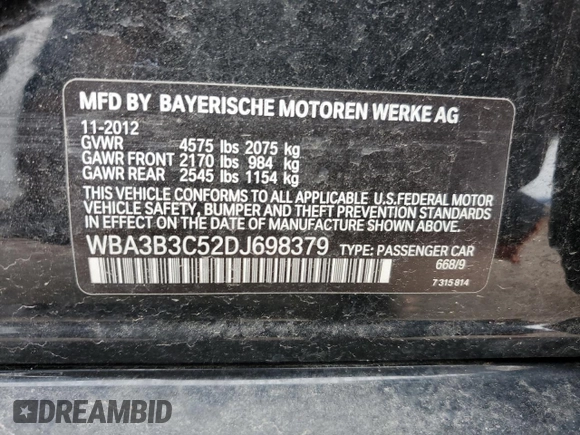 2013 BMW 3 Series 328i xDrive с VIN WBA3B3C52DJ698379, выставлен на аукционе Copart как лот 59666735 с пробегом 115 793 миль миль и Чистый • Clean title. История ставок и продаж доступна на DreamBid. Изображение 12.