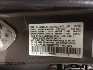 2009 Honda CR-V EX-L with VIN 5J6RE48729L015235, listed as a IAAI auction lot 41899967 with 126,197 mi miles and . Bid and sale history available at carsss.com. Image 9.