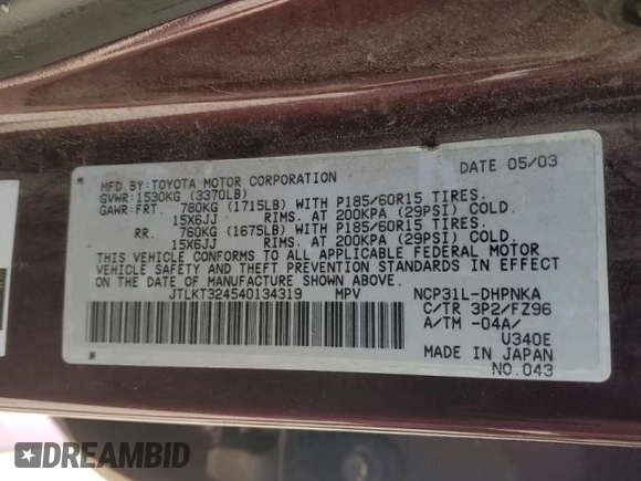 2004 Scion xB with VIN JTLKT324540134319, listed as a Copart auction lot 52336055 with Not Provided miles and Salvage Title. Bid and sale history available at DreamBid. Image 16.