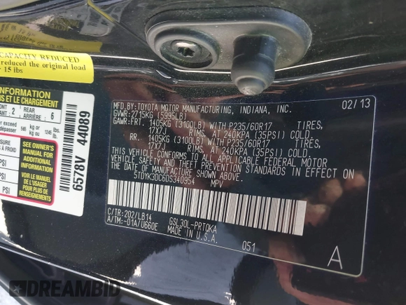 2013 Toyota Sienna XLE AAS z VIN 5TDYK3DC6DS340954, wystawiony jako IAAI lot #41883676 z przebiegiem 190 812 mil mil oraz . Historia ofert i sprzedaży dostępna na DreamBid. Obrazek 9.