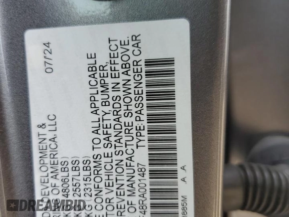2024 Acura TLX Technology with VIN 19UUB5F48RA001487, listed as a Copart auction lot 50913355 with 5,467 mi miles and Salvage Title. Bid and sale history available at DreamBid. Image 12.