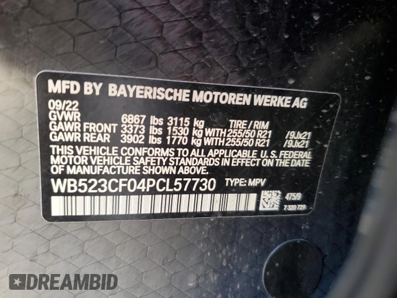 2023 BMW iX xDrive50 z VIN WB523CF04PCL57730, wystawiony jako Copart lot #44370183 z przebiegiem 5 038 mil mil oraz . Historia ofert i sprzedaży dostępna na DreamBid. Obrazek 13.