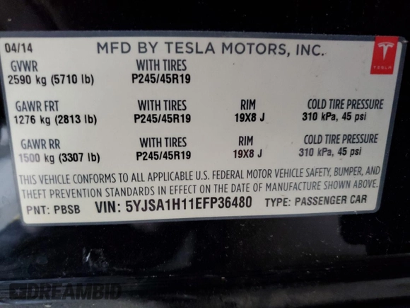 2014 Tesla Model S 60 z VIN 5YJSA1H11EFP36480, wystawiony jako Copart lot #71210254 z przebiegiem 121 014 mil mil oraz Szkoda całkowita • Salvage title. Historia ofert i sprzedaży dostępna na DreamBid. Obrazek 15.