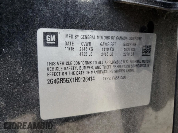 2017 Buick Regal Premium II with VIN 2G4GR5GX1H9136414, listed as a Copart auction lot 76053104 with 125,291 mi miles and Salvage Title. Bid and sale history available at carsss.com. Image 12.