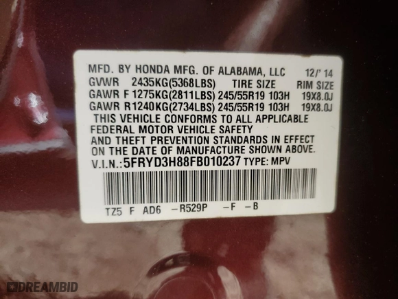 2015 Acura MDX Advance/Entertainment Pkg with VIN 5FRYD3H88FB010237, listed as a Copart auction lot 45326685 with 108,675 mi miles and Salvage Title. Bid and sale history available at carsss.com. Image 12.