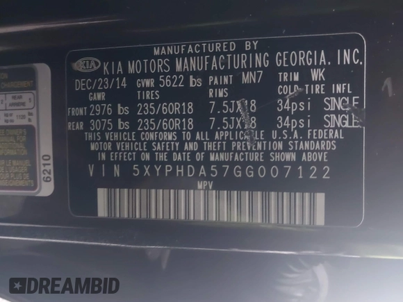 2016 Kia Sorento EX with VIN 5XYPHDA57GG007122, listed as a IAAI auction lot 41866081 with 79,534 mi miles. Bid and sale history available at carsss.com. Image 9.