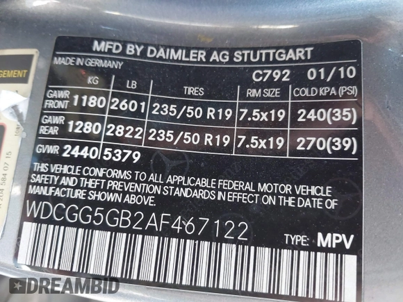 2010 Mercedes-Benz GLK 350 with VIN WDCGG5GB2AF467122, listed as a IAAI auction lot 41645425 with 167,220 mi miles and . Bid and sale history available at DreamBid. Image 9.