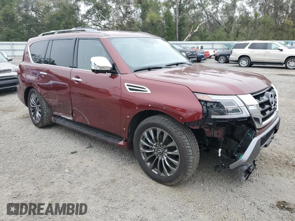 2024 Nissan Armada Platinum with VIN JN8AY2DB4R9851395, listed as a Copart auction lot 43331925 with 7,684 mi miles and Salvage Title. Bid and sale history available at carsss.com. Image 4.