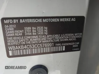 2012 BMW 7 Series 740Li with VIN WBAKB4C53CC576991, listed as a IAAI auction lot 41985643 with 107,416 mi miles and . Bid and sale history available at DreamBid. Image 9.