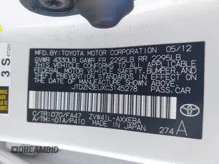 2012 Toyota Prius Two z VIN JTDZN3EUXC3145278, wystawiony jako IAAI lot #41525120 z przebiegiem 84 194 mil mil oraz . Historia ofert i sprzedaży dostępna na DreamBid. Obrazek 9.