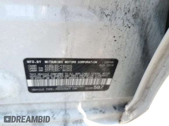 2017 Mitsubishi Lancer ES with VIN JA32V2FW8HU002843, listed as a Copart auction lot 65296254 with 67,310 mi miles and Salvage Title. Bid and sale history available at carsss.com. Image 12.