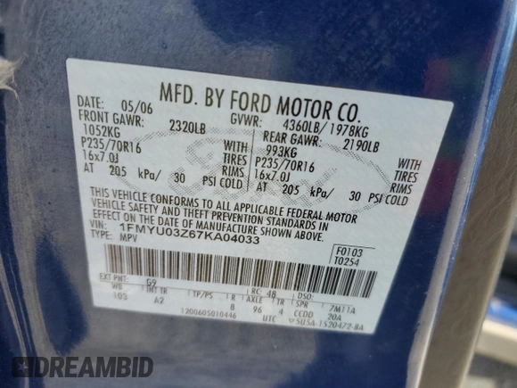 2007 Ford Escape XLT with VIN 1FMYU03Z67KA04033, listed as a Copart auction lot 76487314 with 162,300 mi miles and Salvage Title. Bid and sale history available at carsss.com. Image 13.