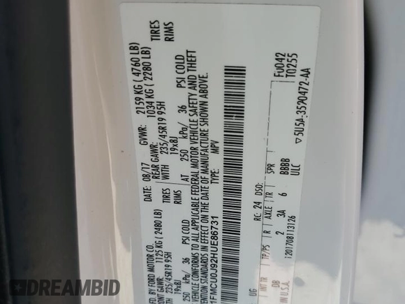 2017 Ford Escape Titanium with VIN 1FMCU0J92HUE86731, listed as a Copart auction lot 52345555 with 81,723 mi miles and Salvage Title. Bid and sale history available at carsss.com. Image 13.