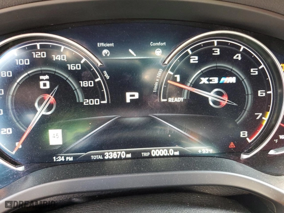 2020 BMW X3 M Competition with VIN 5YMTS0C0XLLT11156, listed as a Copart auction lot 64490603 with 33,670 mi miles. Bid and sale history available at carsss.com. Image 9.