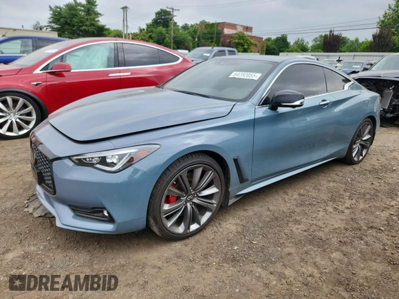 2022 Infiniti Q60 Red Sport 400 with VIN JN1FV7LL9NM680994, listed as a Copart auction lot 64282055 with 7,274 mi miles and Salvage title. Bid and sale history available at DreamBid. Image 1.