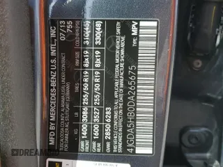 2013 Mercedes-Benz M ML 350 with VIN 4JGDA5HB0DA265675, listed as a Copart auction lot 45661555 with 108,947 mi miles and Salvage Title. Bid and sale history available at carsss.com. Image 12.