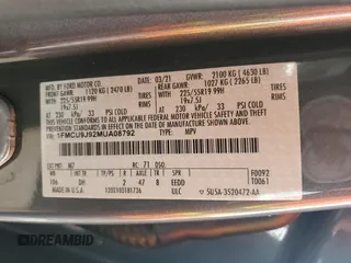 2021 Ford Escape Titanium with VIN 1FMCU9J92MUA08792, listed as a Copart auction lot 59270215 with 29,194 mi miles and Salvage title. Bid and sale history available at DreamBid. Image 12.