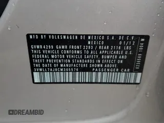 2012 Volkswagen Jetta TDI w/Premium & Nav z VIN 3VWLL7AJ8CM365576, wystawiony jako Copart lot #56728245 z przebiegiem 102 088 mil mil oraz Szkoda całkowita • Salvage title. Historia ofert i sprzedaży dostępna na DreamBid. Obrazek 12.