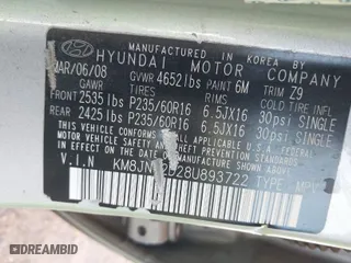 2008 Hyundai Tucson SE with VIN KM8JN12D28U893722, listed as a IAAI auction lot 41680413 with 150,659 mi miles. Bid and sale history available at carsss.com. Image 9.