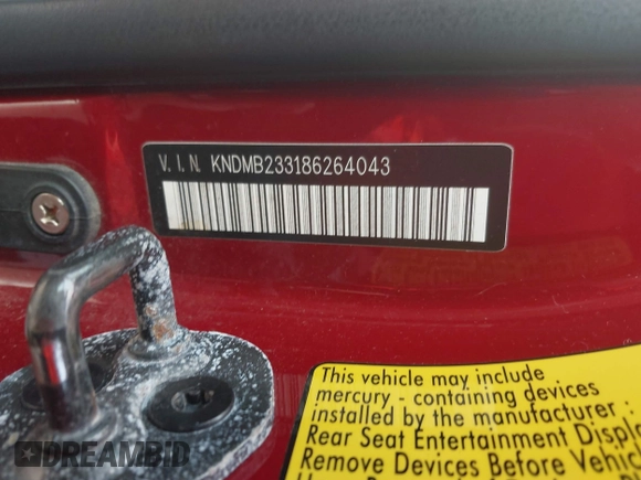 2008 Kia Sedona LX with VIN KNDMB233186264043, listed as a IAAI auction lot 41462661 with 183,763 mi miles. Bid and sale history available at carsss.com. Image 9.