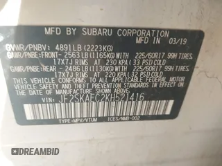 2019 Subaru Forester Premium with VIN JF2SKAEC2KH521416, listed as a IAAI auction lot 41392632 with 101,052 mi miles. Bid and sale history available at carsss.com. Image 9.
