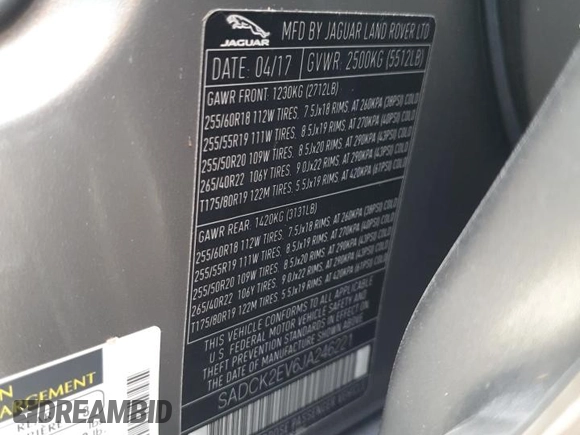 2018 Jaguar F-Pace 35t Prestige with VIN SADCK2EV6JA246221, listed as a Copart auction lot 74274804 with 18,607 mi miles and Salvage title. Bid and sale history available at DreamBid. Image 14.