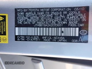 2010 Lexus HS 250h with VIN JTHBB1BA2A2033651, listed as a Copart auction lot 42182095 with 174,806 mi miles and Salvage Title. Bid and sale history available at DreamBid. Image 12.