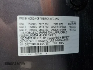 2020 Acura MDX with VIN 5J8YD4H30LL047577, listed as a Copart auction lot 56914475 with 51,933 mi miles and Salvage title. Bid and sale history available at DreamBid. Image 13.