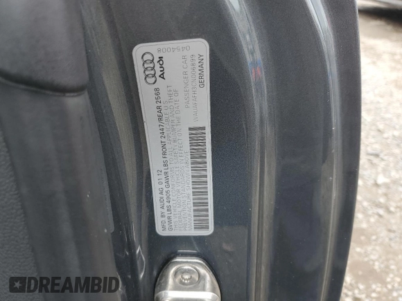 2012 Audi A5 Premium z VIN WAUAFAFH3CN006899, wystawiony jako Copart lot #58744335 z przebiegiem Nie podano mil oraz Szkoda całkowita • Salvage title. Historia ofert i sprzedaży dostępna na DreamBid. Obrazek 12.