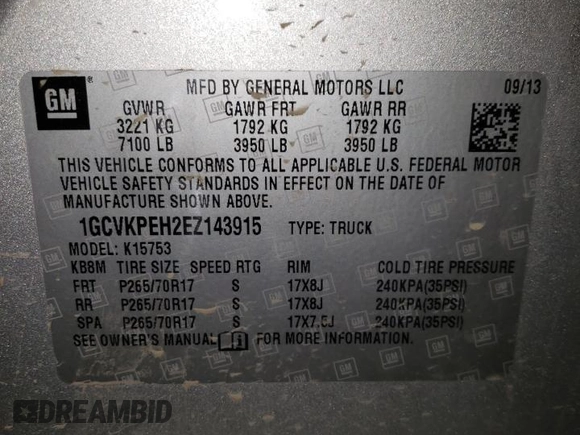 2014 Chevrolet Silverado 1500 Work Truck with VIN 1GCVKPEH2EZ143915, listed as a Copart auction lot 51650285 with 143,216 mi miles and Salvage Title. Bid and sale history available at DreamBid. Image 15.