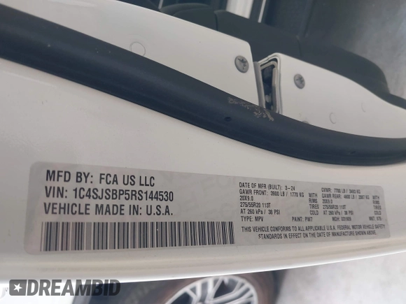 2024 Jeep Wagoneer Series II with VIN 1C4SJSBP5RS144530, listed as a IAAI auction lot 42820280 with 37,152 mi miles and . Bid and sale history available at DreamBid. Image 9.