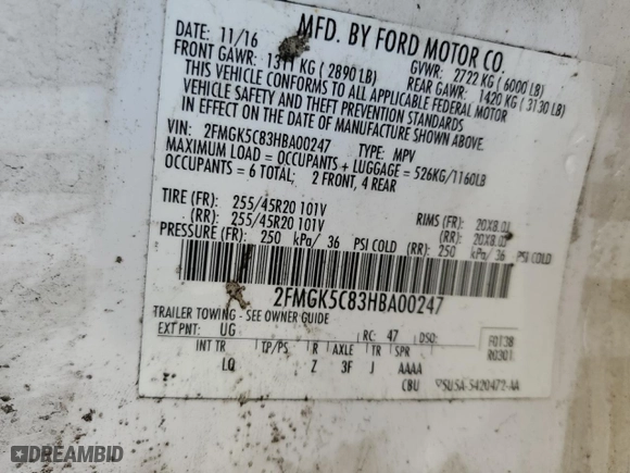 2017 Ford Flex SEL with VIN 2FMGK5C83HBA00247, listed as a Copart auction lot 50398895 with NaN miles and Salvage Title. Bid and sale history available at carsss.com. Image 13.