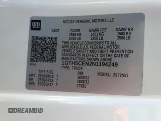 2022 GMC Canyon 2WD Elevation with VIN 1GTH5CEN2N1194249, listed as a Copart auction lot 54872625 with Not Provided miles and Salvage Title. Bid and sale history available at carsss.com. Image 13.