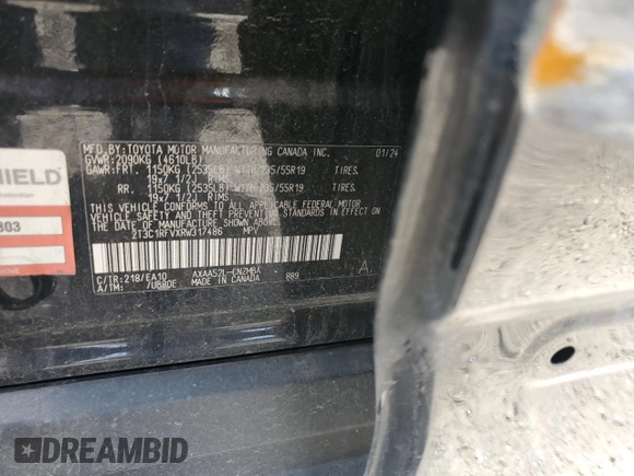 2024 Toyota RAV4 XLE Premium with VIN 2T3C1RFVXRW317486, listed as a Copart auction lot 55965795 with 32,478 mi miles and Salvage title. Bid and sale history available at DreamBid. Image 13.