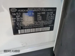 2021 Hyundai Santa Fe SEL z VIN 5NMS24AJ7MH334985, wystawiony jako Copart lot #52754525 z przebiegiem 70 348 mil mil oraz Nie do naprawy • Non repairable. Historia ofert i sprzedaży dostępna na DreamBid. Obrazek 13.