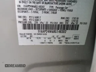 2008 Ford Taurus SEL with VIN 1FAHP24W68G148302, listed as a Copart auction lot 75109584 with Not Provided miles and Salvage Title. Bid and sale history available at carsss.com. Image 12.
