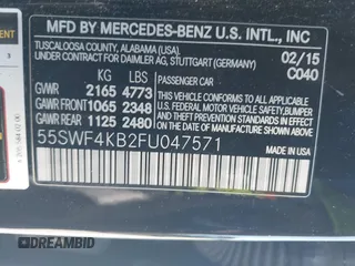 2015 Mercedes-Benz C 300 Luxury with VIN 55SWF4KB2FU047571, listed as a IAAI auction lot 42201288 with 124,678 mi miles and . Bid and sale history available at carsss.com. Image 9.