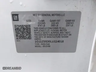 2020 Chevrolet Impala LT with VIN 1G11Z5S30LU114018, listed as a IAAI auction lot 41822105 with 95,723 mi miles. Bid and sale history available at carsss.com. Image 9.