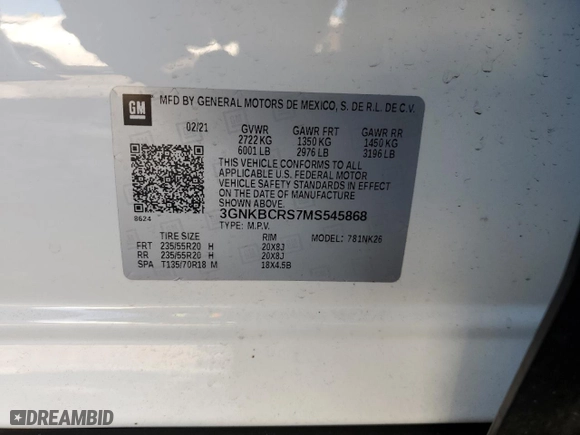 2021 Chevrolet Blazer LT with VIN 3GNKBCRS7MS545868, listed as a Copart auction lot 89017945 with 35,223 mi miles and Salvage Title. Bid and sale history available at carsss.com. Image 15.