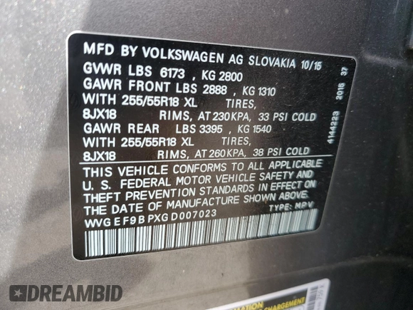 2016 Volkswagen Touareg Sport с VIN WVGEF9BPXGD007023, выставлен на аукционе Copart как лот 50760865 с пробегом 96 657 миль миль и Списание • Salvage title. История ставок и продаж доступна на DreamBid. Изображение 13.
