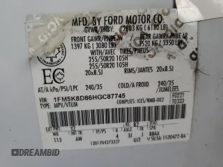 2017 Ford Explorer XLT z VIN 1FM5K8D86HGC87745, wystawiony jako Copart lot #54706325 z przebiegiem 116 107 mil mil oraz Szkoda całkowita • Salvage title. Historia ofert i sprzedaży dostępna na DreamBid. Obrazek 13.