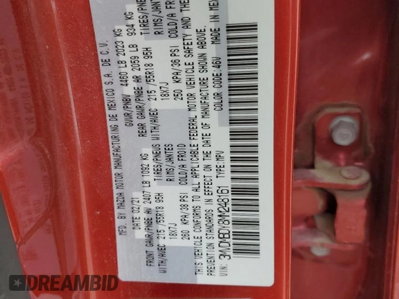 2021 Mazda CX-30 Premium with VIN 3MVDMBDY8MM248161, listed as a Copart auction lot 79176964 with 58,106 mi miles and Salvage Title. Bid and sale history available at carsss.com. Image 14.